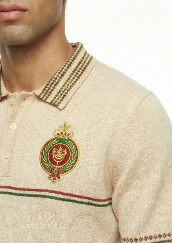 Polo à manches courtes crème, motif losanges