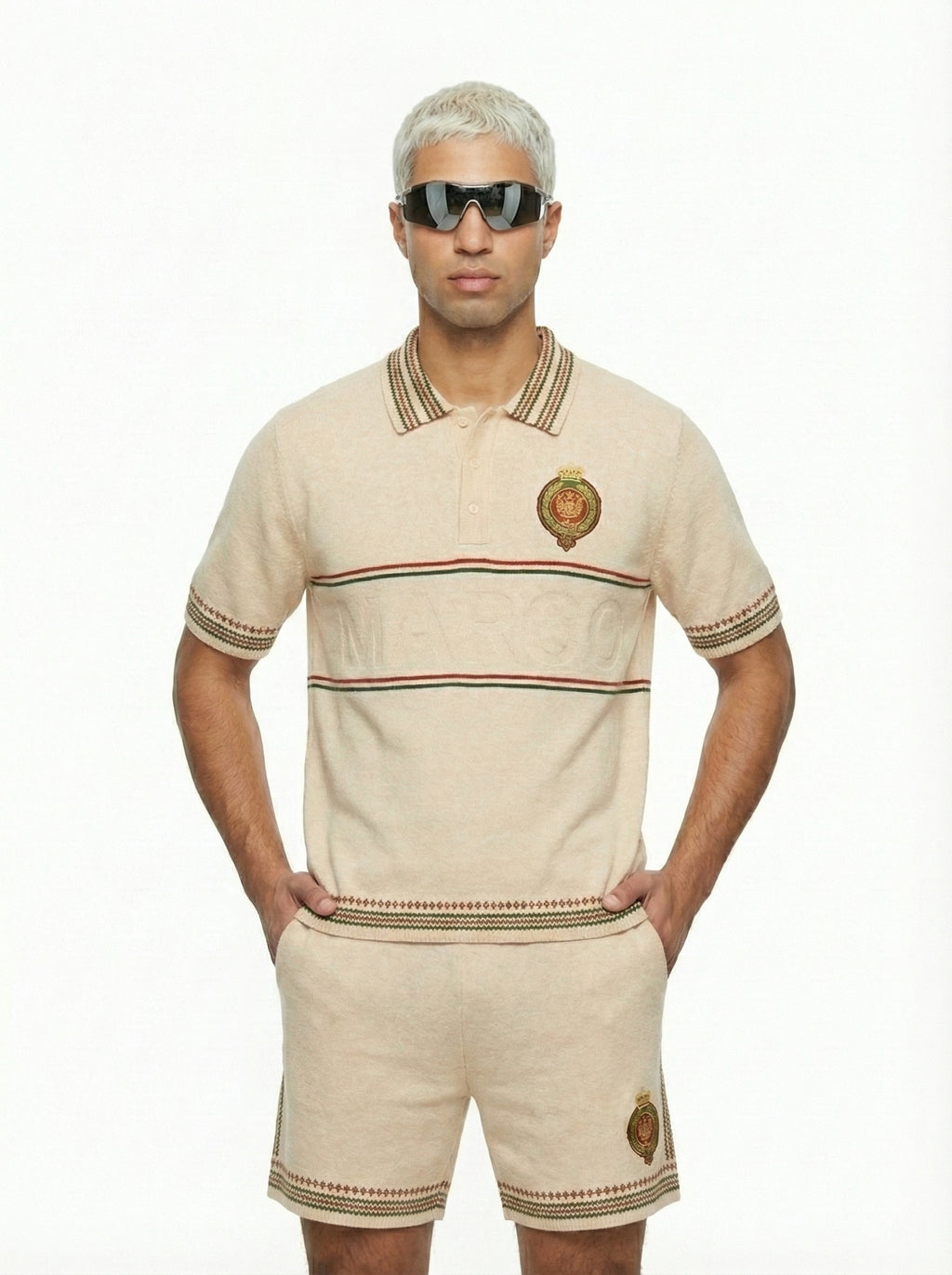 Cream Short Sleeve Polo Shirt Diamond