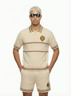 Cream Short Sleeve Polo Shirt Diamond