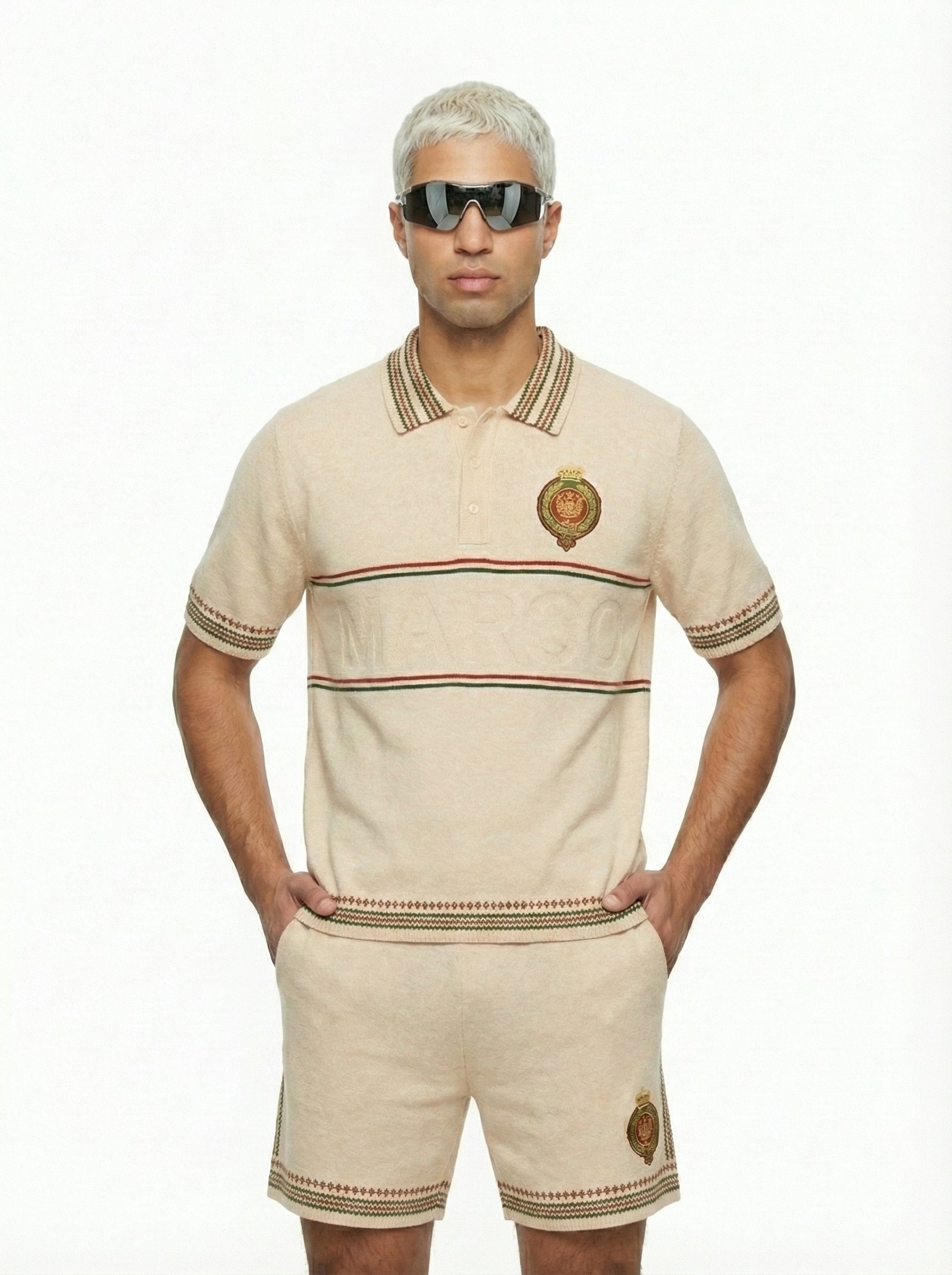 Polo à manches courtes crème, motif losanges