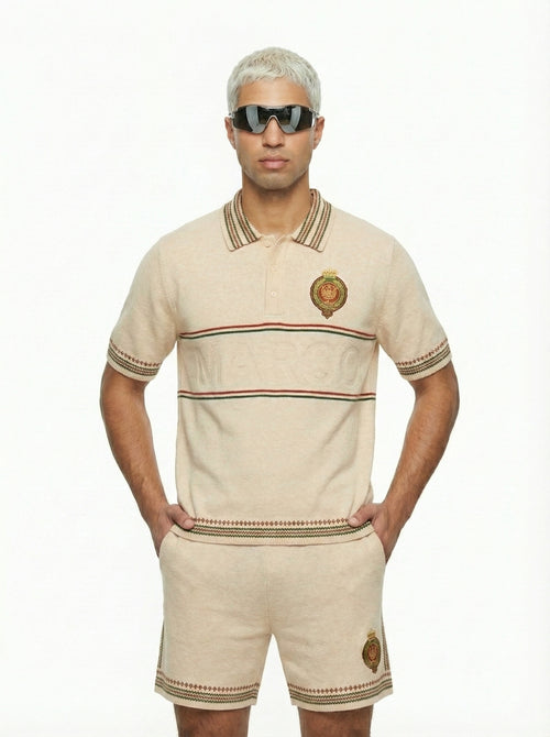 Cream Short Sleeve Polo Shirt Diamond