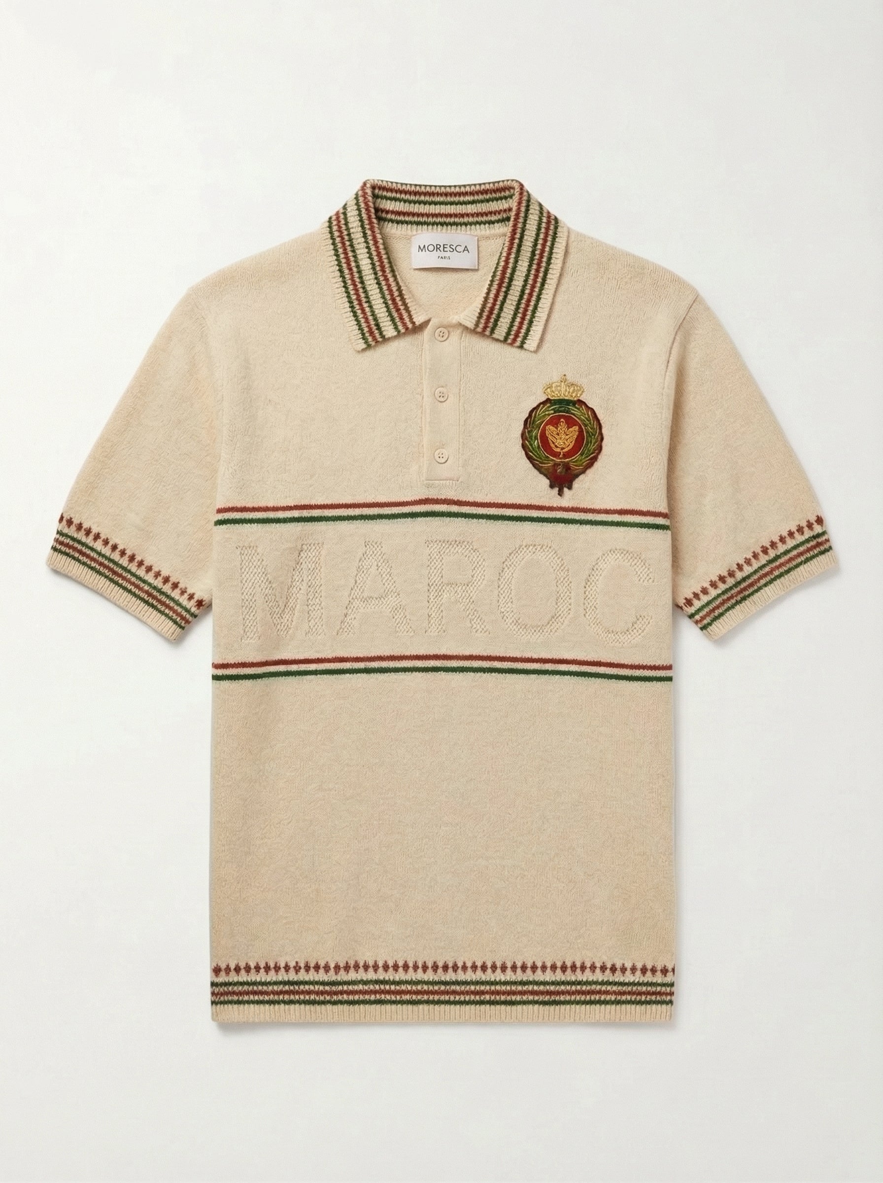 Polo à manches courtes crème, motif losanges