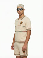Cream Short Sleeve Polo Shirt Diamond